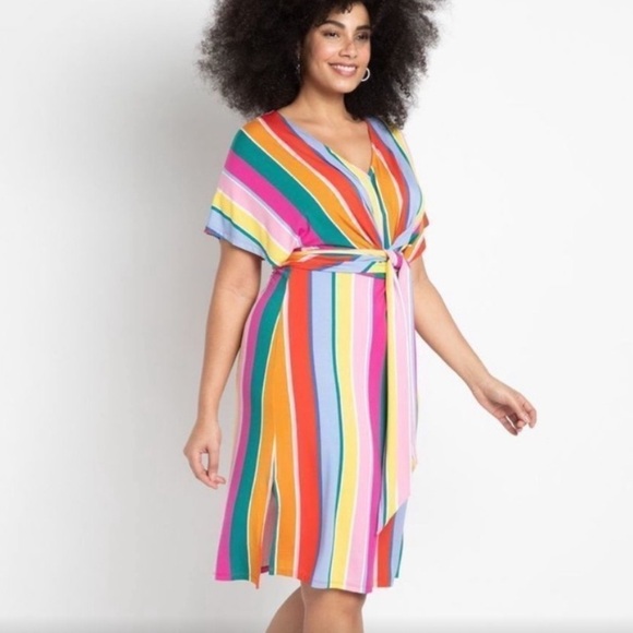 Eloquii Colorful Striped Wrap Around Dress - Picture 1 of 7